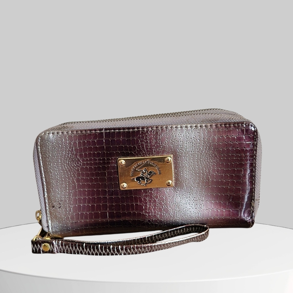 Beverly Hills Polo Club Metallic Croc-Embossed Wristlet Wallet